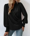 Kadın Uzun Kollu Dökümlü Kruvaze Yaka Kol Ucu Gipeli Sandy Bluz