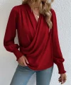 Kadın Uzun Kollu Dökümlü Kruvaze Yaka Kol Ucu Gipeli Sandy Bluz