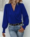 Kadın Uzun Kollu Dökümlü Kruvaze Yaka Kol Ucu Gipeli Sandy Lacivert Bluz
