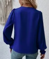 Kadın Uzun Kollu Dökümlü Kruvaze Yaka Kol Ucu Gipeli Sandy Lacivert Bluz