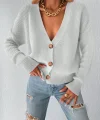 Kadın Uzun Kollu Düğme Detay Triko Bluz