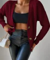 Kadın Uzun Kollu Düğme Detay Triko Bluz