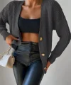 Kadın Uzun Kollu Düğme Detay Triko Bluz