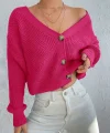 Kadın Uzun Kollu Düğme Detay Triko Hırka