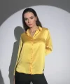 Kadın Uzun Kollu Düğmeli Buluz Gömlek - Sarı
