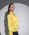 Kadın Uzun Kollu Düğmeli Buluz Gömlek - Sarı