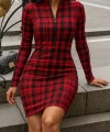 Kadın Uzun Kollu Fermuarlı Ekose Baskılı Dalgıç Elbise
