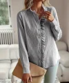 Kadın Uzun Kollu Fırfır Yakalı önden Düğmeli çizgili Burgu Gömlek