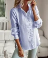 Kadın Uzun Kollu Fırfır Yakalı önden Düğmeli çizgili Burgu Gömlek