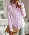 Kadın Uzun Kollu Fırfır Yakalı önden Düğmeli çizgili Burgu Gömlek