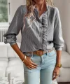 Kadın Uzun Kollu Fırfır Yakalı önden Düğmeli çizgili Burgu Gömlek