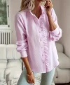 Kadın Uzun Kollu Fırfır Yakalı önden Düğmeli çizgili Burgu Gömlek