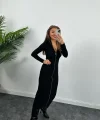 Kadın Uzun Kollu Full Fermuar Detay Ottoman Kumaş axi Boy Kalem Elbise