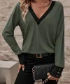 Kadın Uzun Kollu Geniş V Yakalı Düğme Detay Yün Viskon Bluz