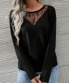 Kadın Uzun Kollu Geniş Yuvarlak Yaka Dantelli Viskon Iki Iplik Bluz