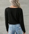 Kadın Uzun Kollu Geniş Yuvarlak Yaka Dantelli Viskon Iki Iplik Bluz