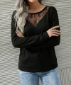 Kadın Uzun Kollu Geniş Yuvarlak Yaka Dantelli Viskon Iki Iplik Bluz