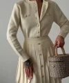 Kadın Uzun Kollu Gold Düğme Detay Yelek Ve Pileli Mini Etek Ikili Takım