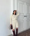 Kadın Uzun Kollu Gold Düğme Detay Yelek Ve Pileli Mini Etek Ikili Takım