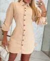 Kadın Uzun Kollu Gömlek Yaka önden Düğmeli Yanlardan Büzgülü Kısa Aerobin Elbise