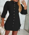 Kadın Uzun Kollu Gömlek Yaka önden Düğmeli Yanlardan Büzgülü Kısa Aerobin Elbise