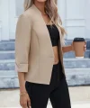 Kadın Uzun Kollu Hakim V Yaka Düğmeli Atlas Ceket