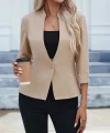 Kadın Uzun Kollu Hakim V Yaka Düğmeli Atlas Ceket
