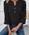 Kadın Uzun Kollu Hakim V Yaka Düğmeli Bluz