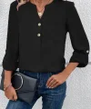 Kadın Uzun Kollu Hakim V Yaka Düğmeli Bluz