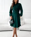 Kadın Uzun Kollu Hakim V Yakalı Yandan Toka Detaylı Ithal Mini Krep Elbise