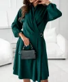 Kadın Uzun Kollu Hakim V Yakalı Yandan Toka Detaylı Ithal Mini Krep Elbise