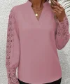 Kadın Uzun Kollu Hakim Yaka Kolları Dantel Detaylı Ithal Krep Bluz