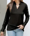 Kadın Uzun Kollu Hakim Yaka Kolları Dantel Detaylı Ithal Krep Bluz