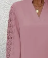 Kadın Uzun Kollu Hakim Yaka Kolları Dantel Detaylı Ithal Krep Bluz