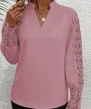 Kadın Uzun Kollu Hakim Yaka Kolları Dantel Detaylı Ithal Krep Bluz