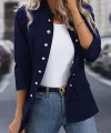 Kadın Uzun Kollu Hakim Yaka önden Düğmeli Kısa Atlas Ceket