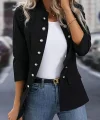 Kadın Uzun Kollu Hakim Yaka önden Düğmeli Kısa Atlas Ceket