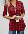 Kadın Uzun Kollu Hakim Yaka Yakadan Fermuarlı Geometrik Desenli Süprem Bluz