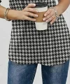 Kadın Uzun Kollu Hakim Yaka Yakadan Fermuarlı Geometrik Desenli Süprem Bluz