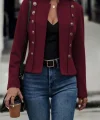 Kadın Uzun Kollu Hakim Yaka Yanlardan Düğmeli Kısa Süet Ceket