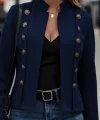 Kadın Uzun Kollu Hakim Yaka Yanlardan Düğmeli Kısa Süet Ceket