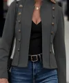 Kadın Uzun Kollu Hakim Yaka Yanlardan Düğmeli Kısa Süet Ceket