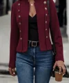 Kadın Uzun Kollu Hakim Yaka Yanlardan Düğmeli Kısa Süet Ceket
