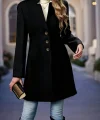 Kadın Uzun Kollu Hakim Yakalı önden Düğmeli Ithal Kaşe Astarsız Kısa Kaban