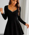Kadın Uzun Kollu Inci Yakalı Kısa Ithal Krep Elbise