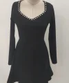 Kadın Uzun Kollu Inci Yakalı Kısa Ithal Krep Elbise