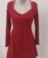 Kadın Uzun Kollu Inci Yakalı Kısa Ithal Krep Elbise