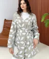 Kadın Uzun Kollu Kadın Uzun Kollu Yaprak Desen Kuşak Dahil Hırka