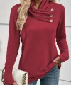 Kadın Uzun Kollu Kapişon Yaka Düğmeli Yumoş Bluz