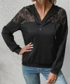 Kadın Uzun Kollu Kapşonlu Bağcıklı Dantelli Viskon Iki Iplik Bluz